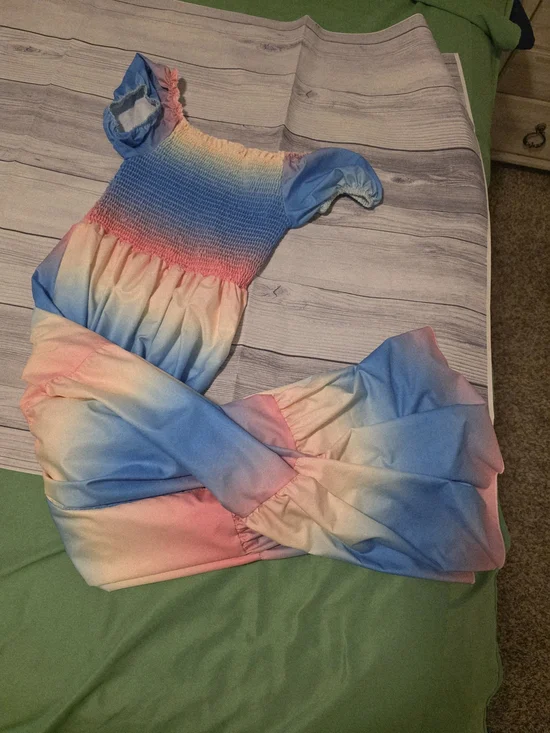 SHEIN Pastel Rainbow Off-Shoulder Maxi Dress - Picture 15 of 15